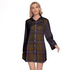 Douglas Brown Tartan Women's Lapel Shirt Dress With Long Sleeve