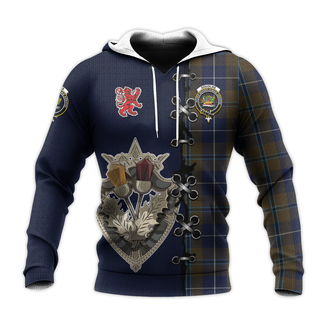 Douglas Brown Tartan Hoodie - Lion Rampant And Celtic Thistle Style