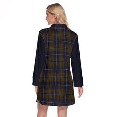 Douglas Brown Tartan Women's Lapel Shirt Dress With Long Sleeve