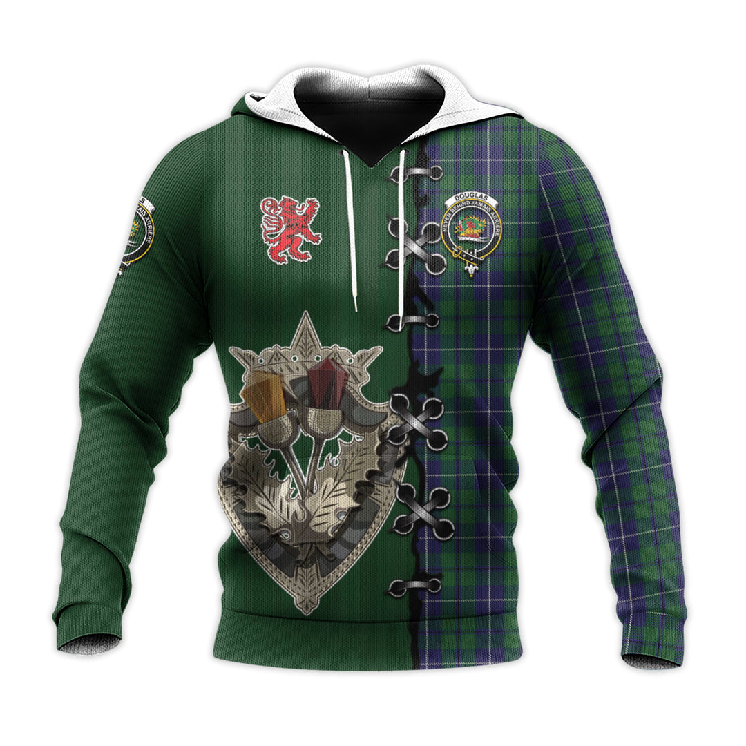 Douglas Green Tartan Hoodie - Lion Rampant And Celtic Thistle Style