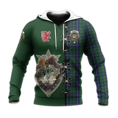 Douglas Green Tartan Hoodie - Lion Rampant And Celtic Thistle Style