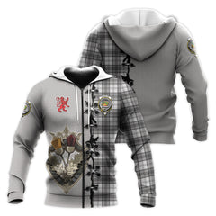 Douglas Grey Modern Tartan Hoodie - Lion Rampant And Celtic Thistle Style