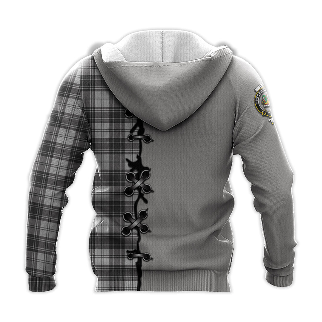 Douglas Grey Modern Tartan Hoodie - Lion Rampant And Celtic Thistle Style