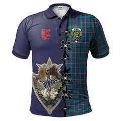 Douglas Modern Tartan Polo Shirt - Lion Rampant And Celtic Thistle Style