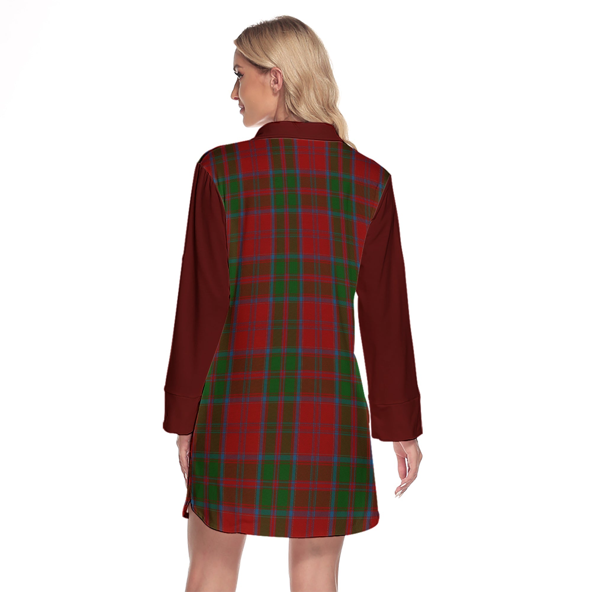 Drummond Tartan Women's Lapel Shirt Dress With Long Sleeve