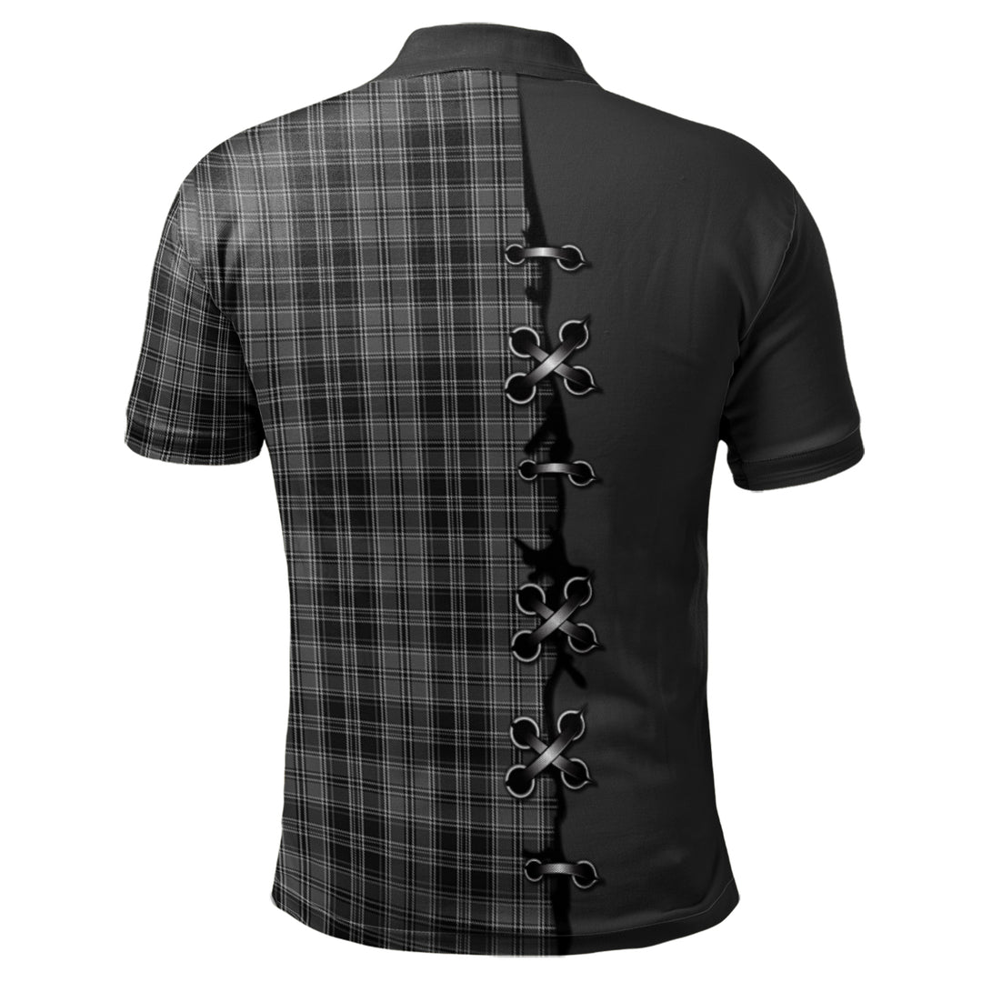 Drummond Grey Tartan Polo Shirt - Lion Rampant And Celtic Thistle Style