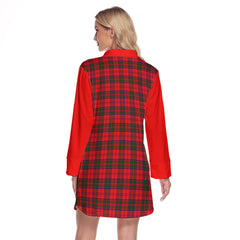 Drummond Modern Tartan Women's Lapel Shirt Dress With Long Sleeve