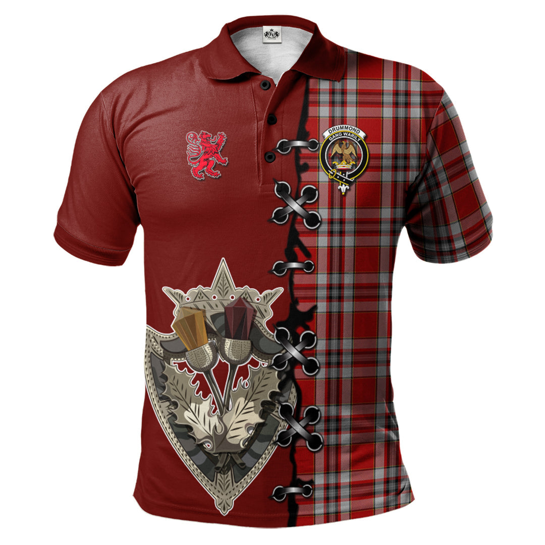 Drummond of Perth Dress Tartan Polo Shirt - Lion Rampant And Celtic Thistle Style