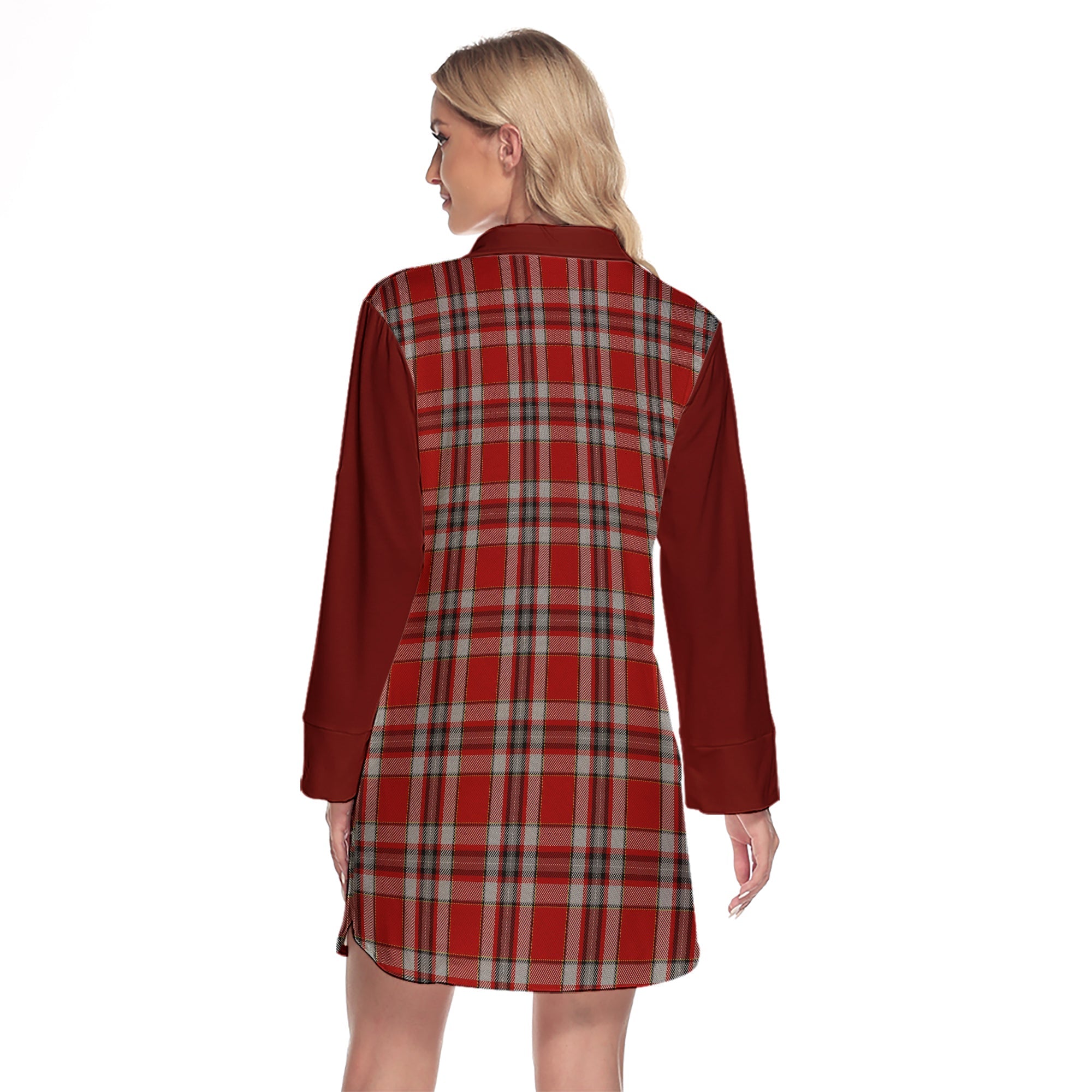 Drummond Of Perth Dress Tartan Women's Lapel Shirt Dress With Long Sleeve