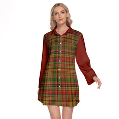 Drummond Of Strathallan Tartan Women's Lapel Shirt Dress With Long Sleeve