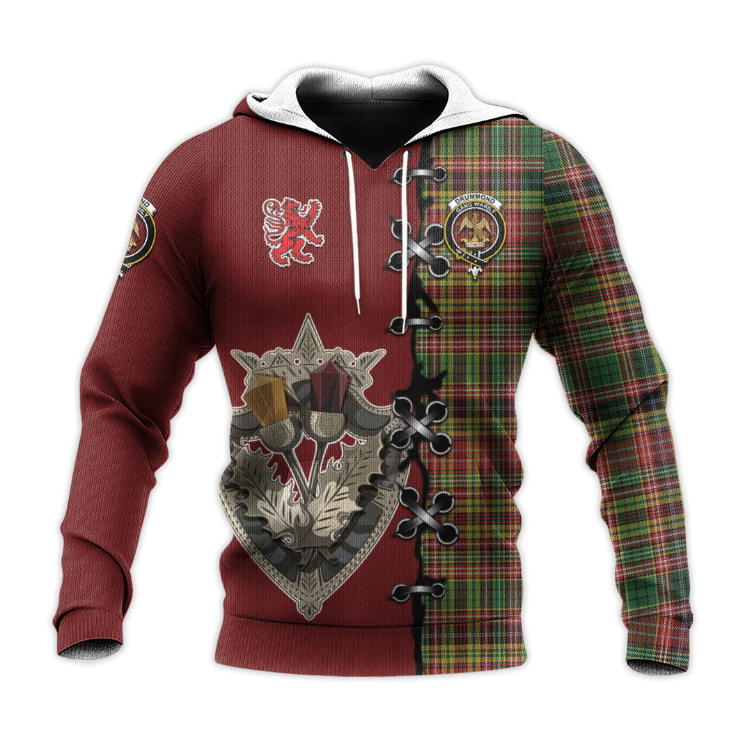 Drummond of Strathallan Tartan Hoodie - Lion Rampant And Celtic Thistle Style