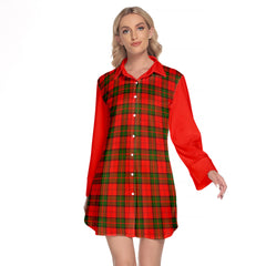 Dunbar Modern Tartan Women's Lapel Shirt Dress With Long Sleeve