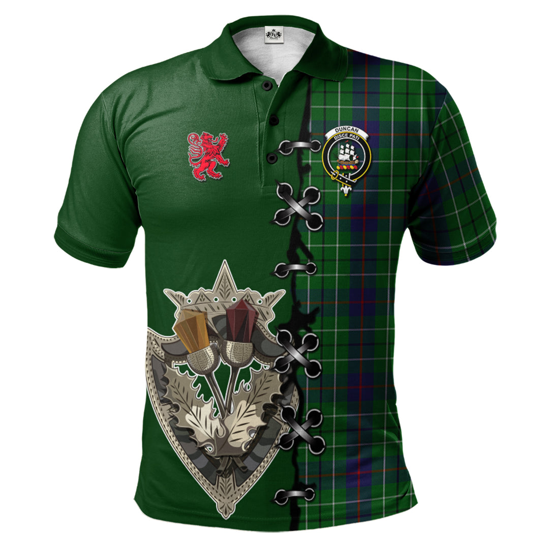 Duncan Tartan Polo Shirt - Lion Rampant And Celtic Thistle Style