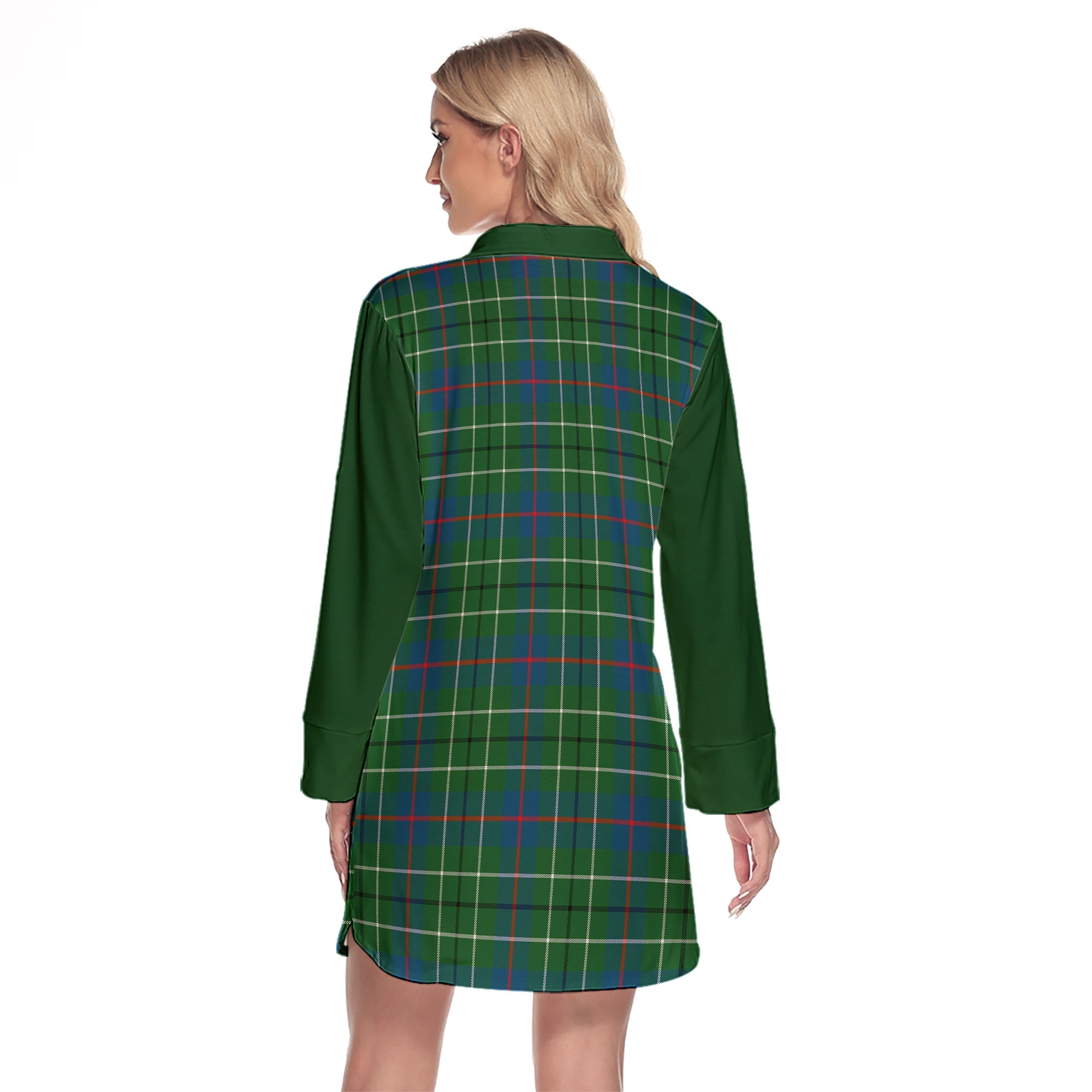 Duncan Ancient Tartan Women's Lapel Shirt Dress With Long Sleeve