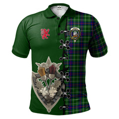 Duncan Modern Tartan Polo Shirt - Lion Rampant And Celtic Thistle Style