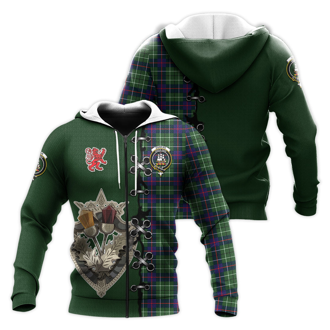 Duncan Modern Tartan Hoodie - Lion Rampant And Celtic Thistle Style