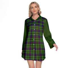 Duncan Modern Tartan Women's Lapel Shirt Dress With Long Sleeve