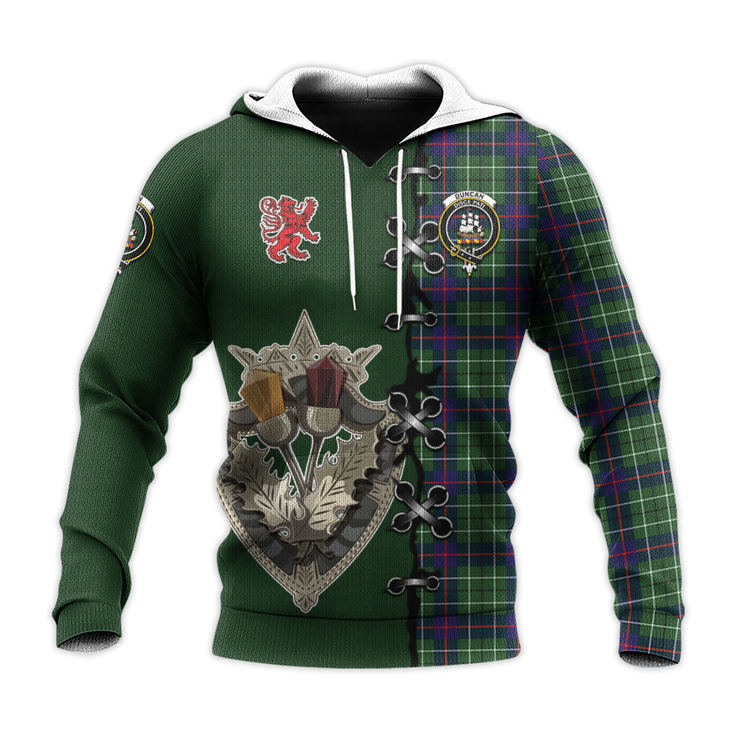 Duncan Modern Tartan Hoodie - Lion Rampant And Celtic Thistle Style