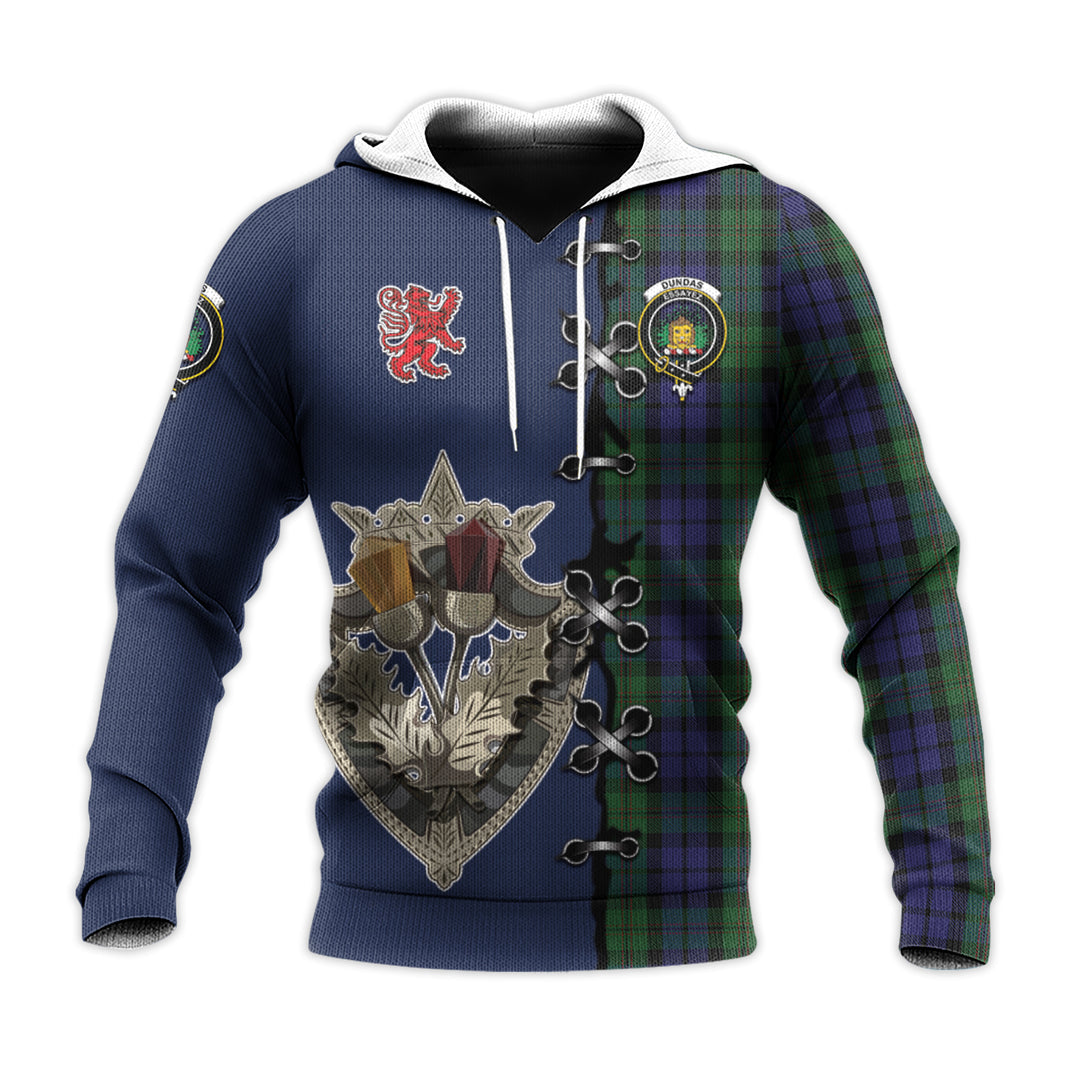 Dundas Tartan Hoodie - Lion Rampant And Celtic Thistle Style