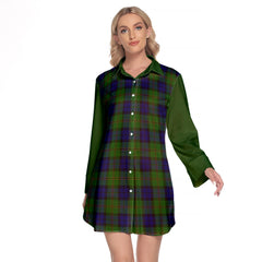 Dundas Modern Tartan Women's Lapel Shirt Dress With Long Sleeve