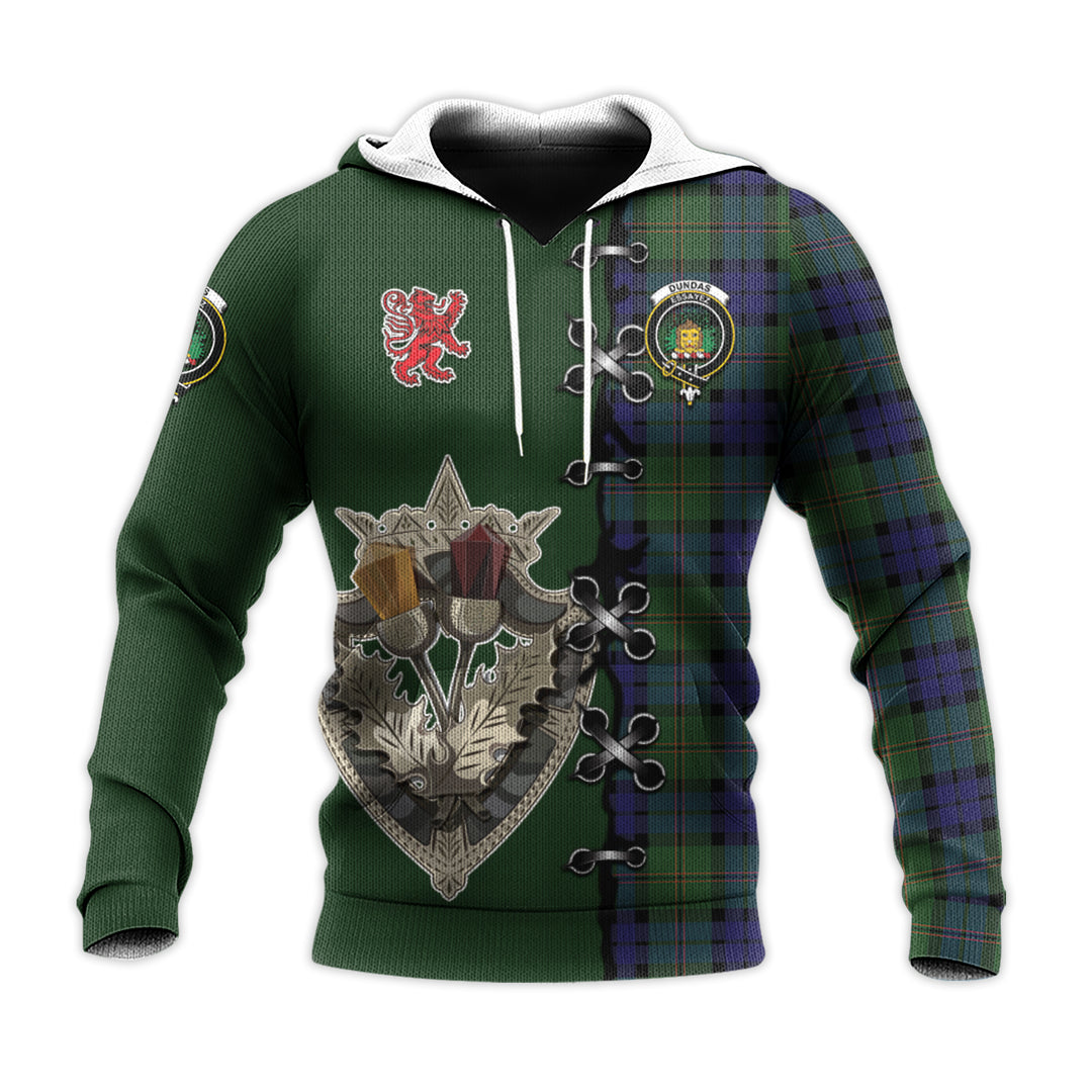 Dundas Modern Tartan Hoodie - Lion Rampant And Celtic Thistle Style