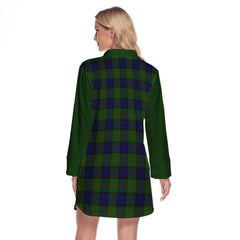 Dundas Modern Tartan Women's Lapel Shirt Dress With Long Sleeve