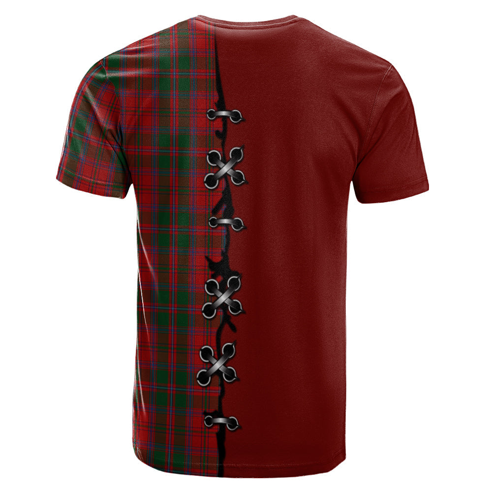 Dundas Red Tartan T-shirt - Lion Rampant And Celtic Thistle Style