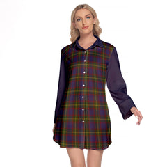 Durie Tartan Women's Lapel Shirt Dress With Long Sleeve