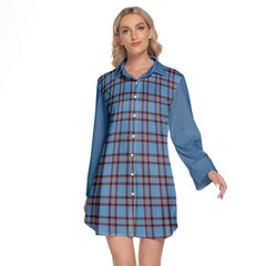 Elliot Ancient Tartan Women's Lapel Shirt Dress With Long Sleeve