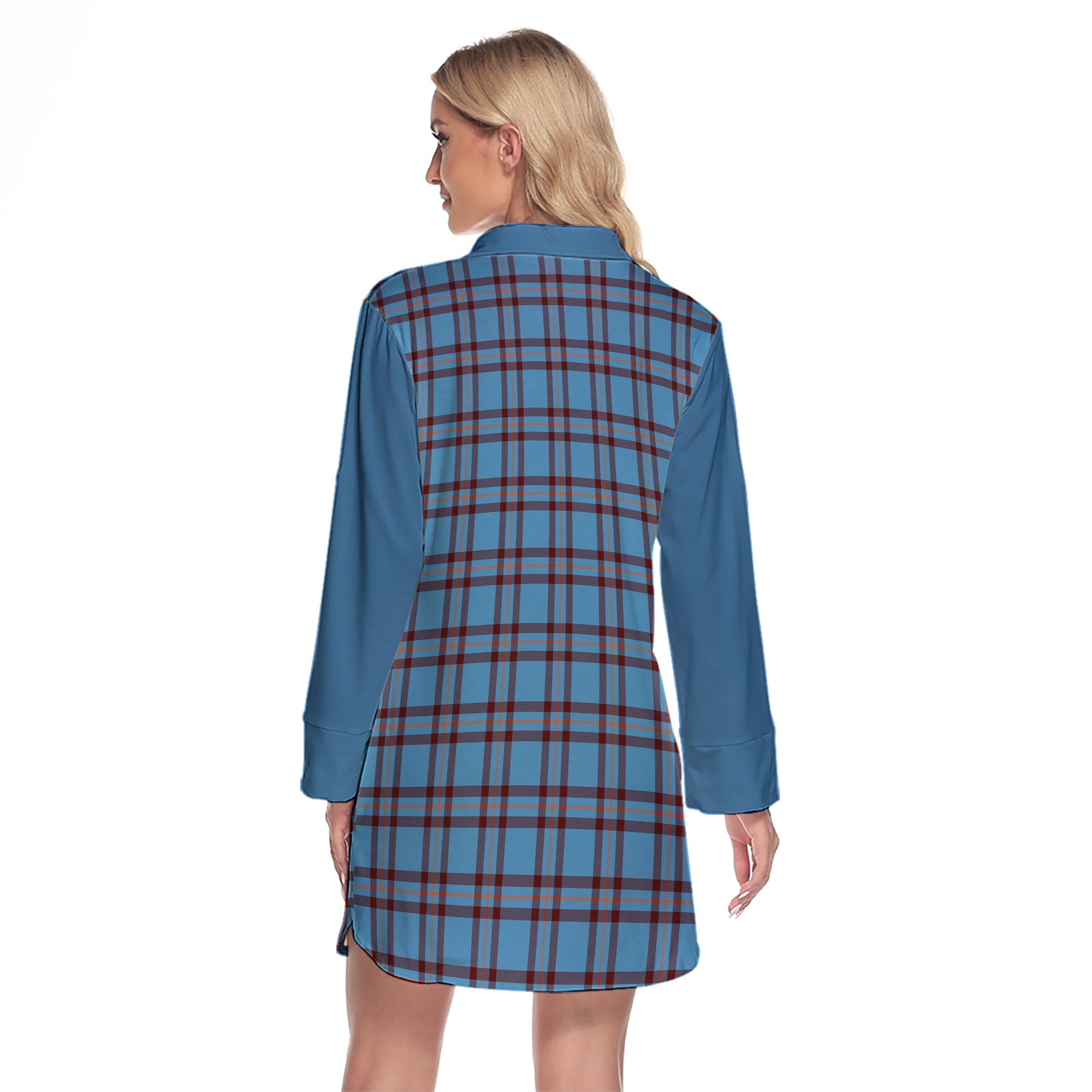 Elliot Ancient Tartan Women's Lapel Shirt Dress With Long Sleeve