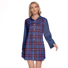 Elliot Modern Tartan Women's Lapel Shirt Dress With Long Sleeve