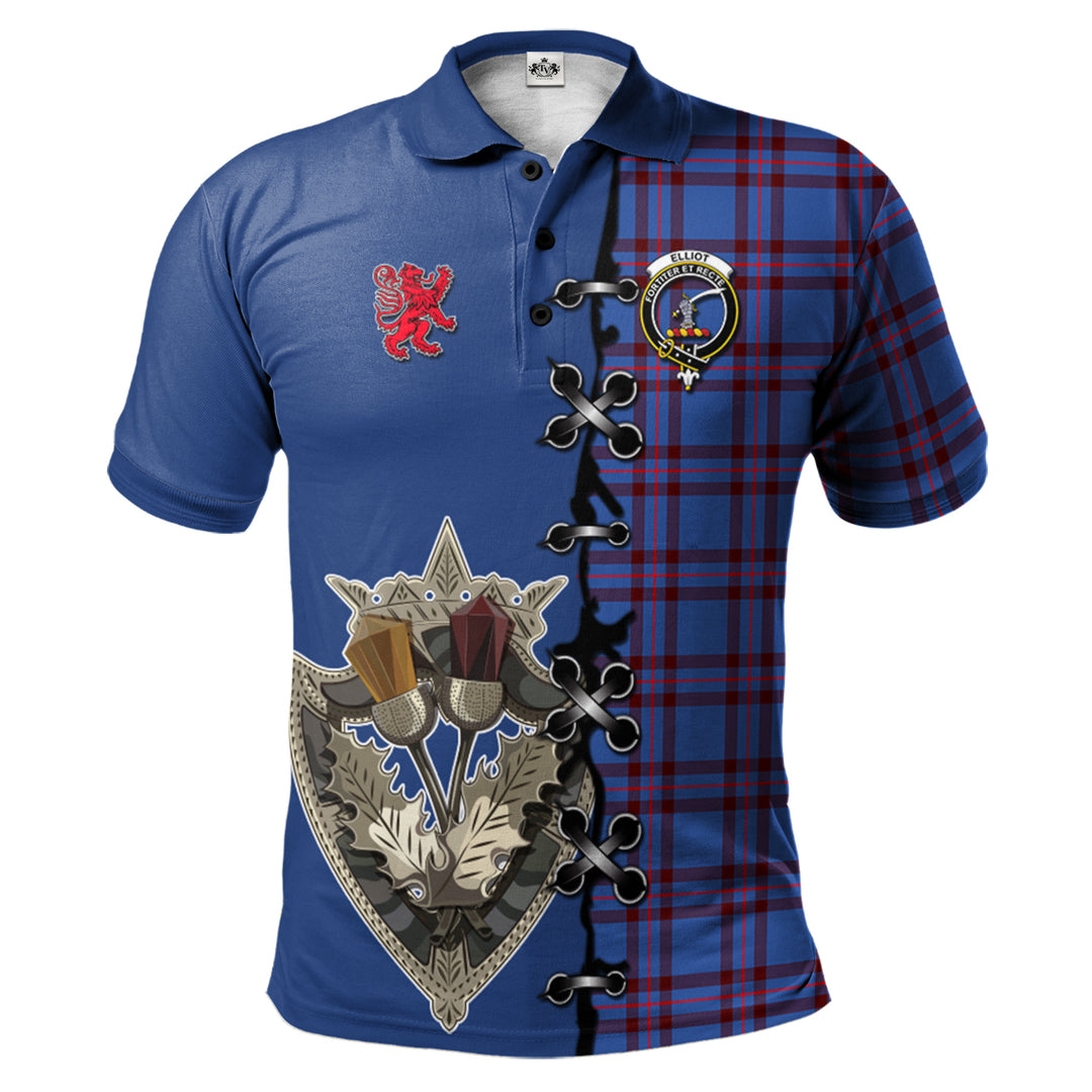 Elliot Modern Tartan Polo Shirt - Lion Rampant And Celtic Thistle Style