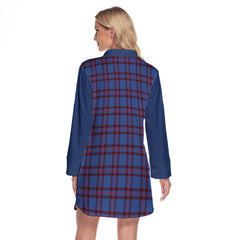 Elliot Modern Tartan Women's Lapel Shirt Dress With Long Sleeve