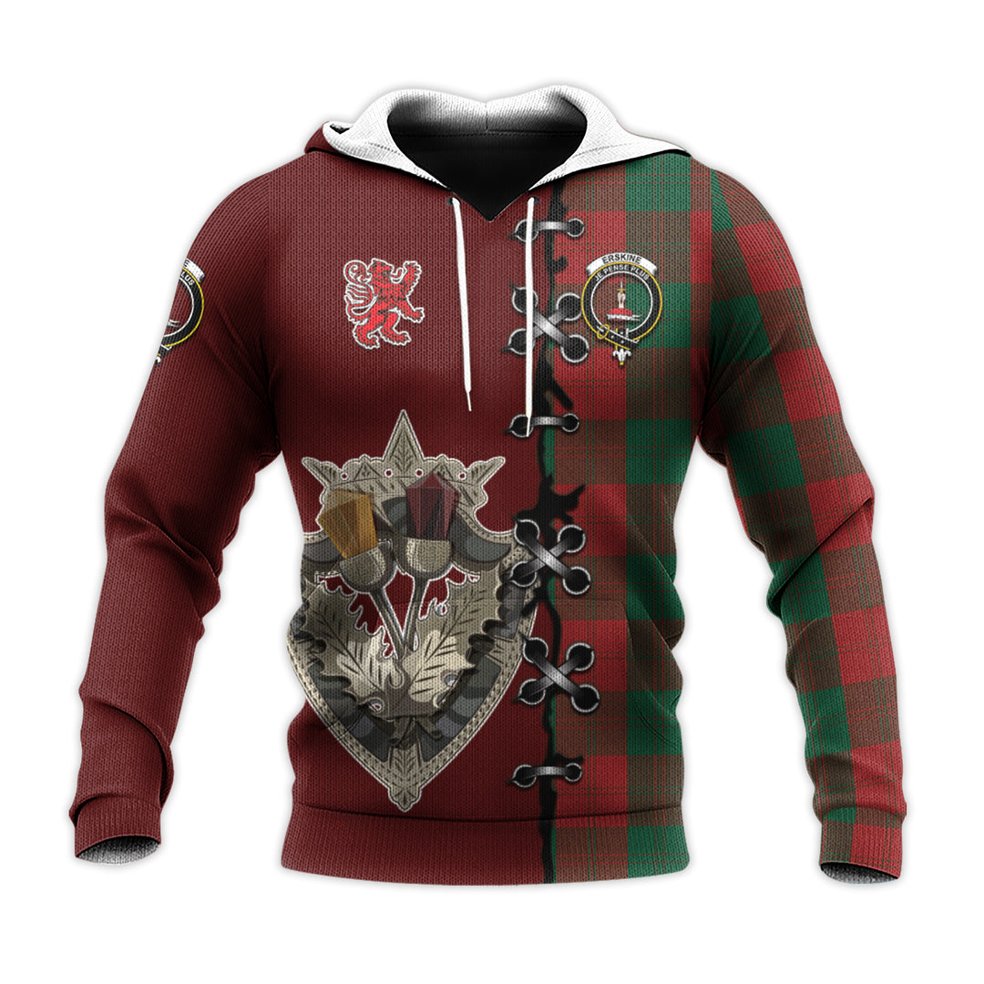 Erskine Tartan Hoodie - Lion Rampant And Celtic Thistle Style