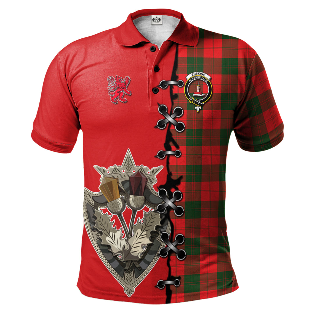 Erskine Modern Tartan Polo Shirt - Lion Rampant And Celtic Thistle Style