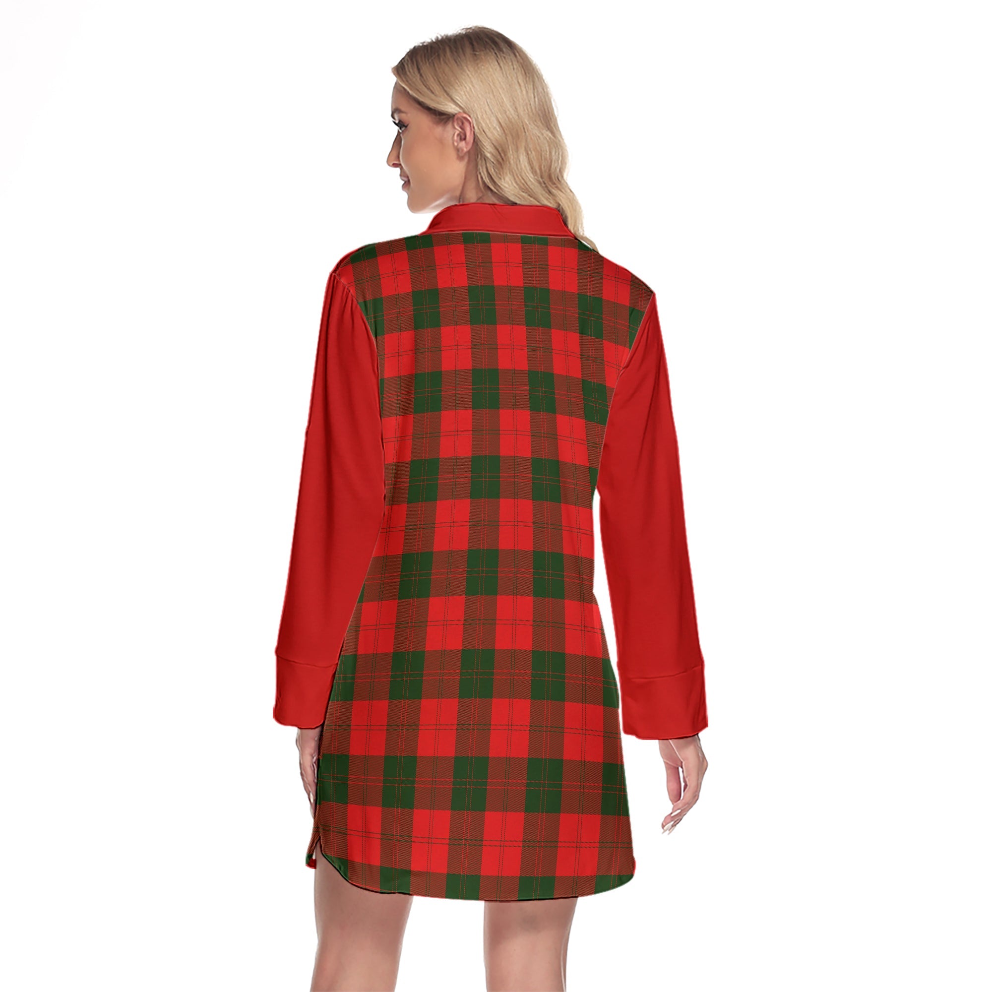 Erskine Modern Tartan Women's Lapel Shirt Dress With Long Sleeve