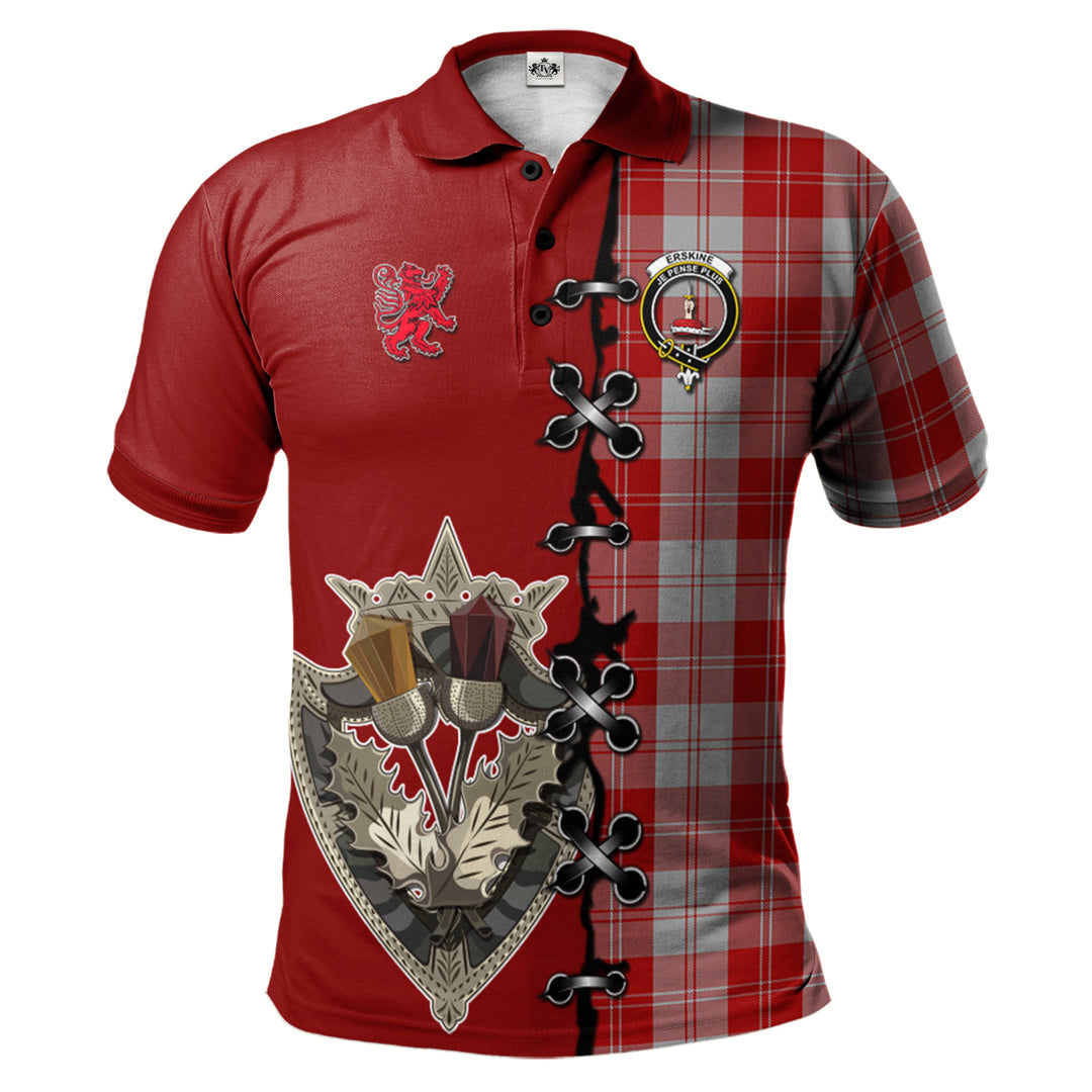 Erskine Red Tartan Polo Shirt - Lion Rampant And Celtic Thistle Style