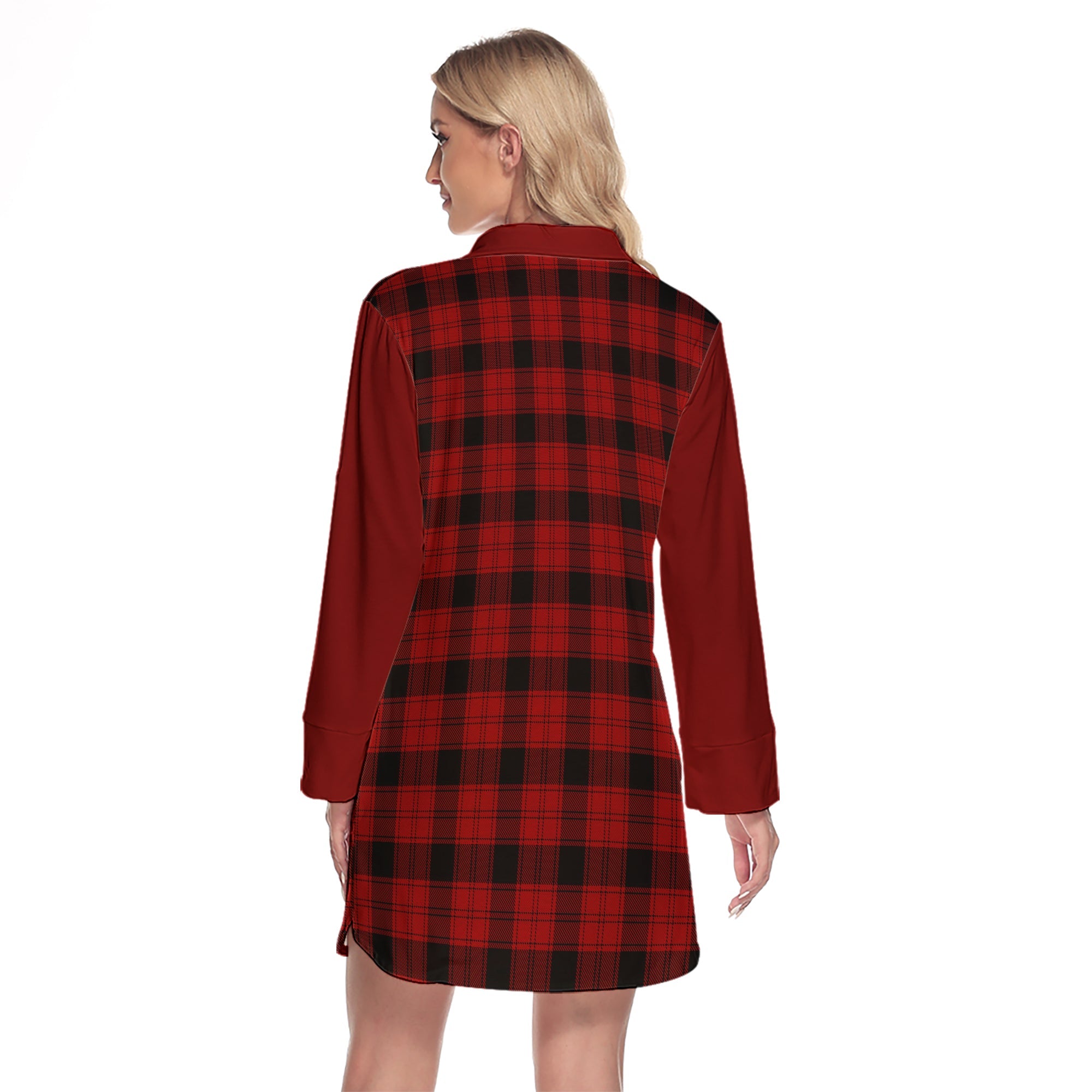 Ewing Tartan Women's Lapel Shirt Dress With Long Sleeve