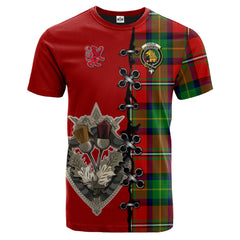 Fairlie Modern Tartan T-shirt - Lion Rampant And Celtic Thistle Style