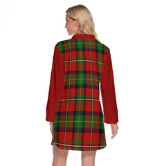 Fairlie Modern Tartan Women's Lapel Shirt Dress With Long Sleeve