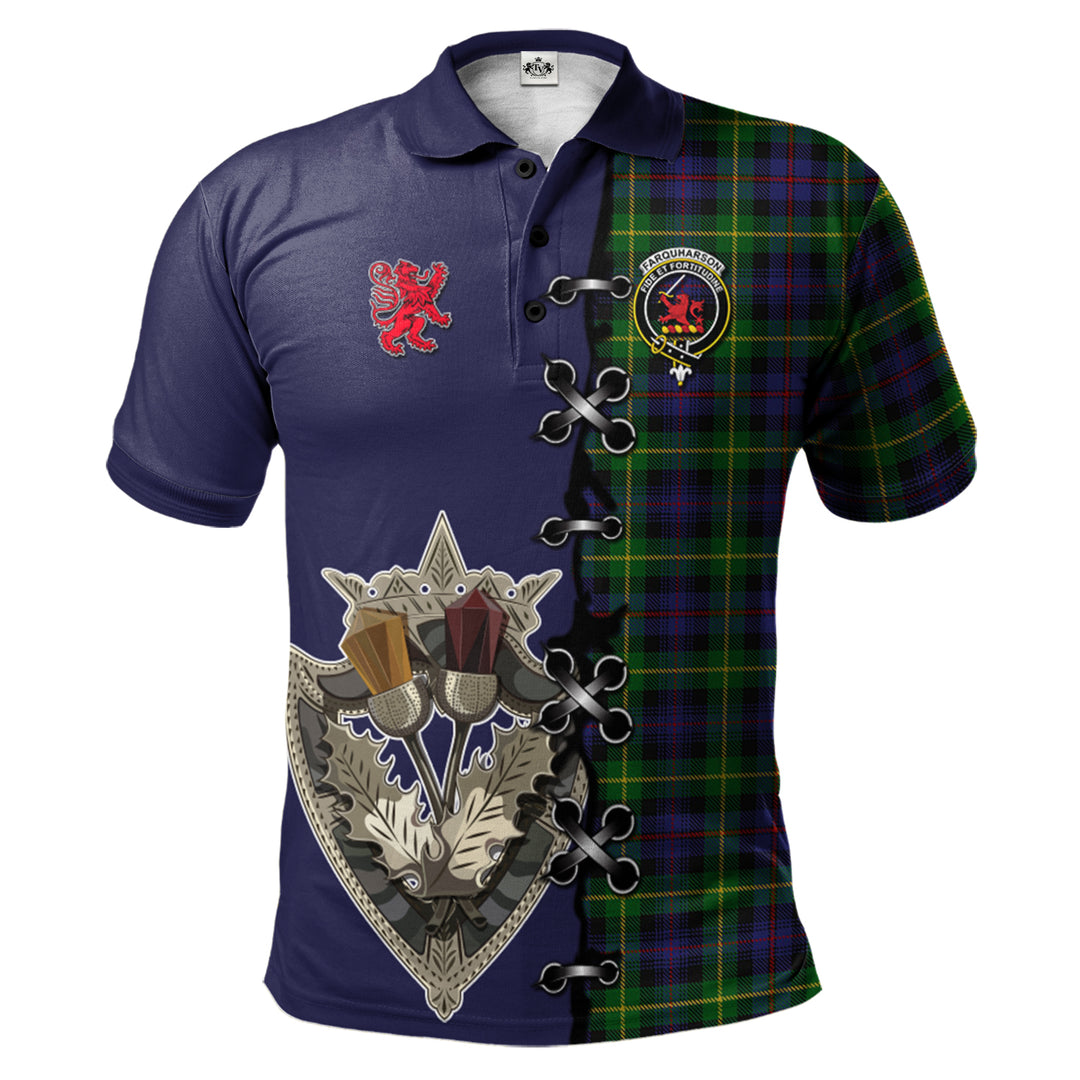 Farquharson Tartan Polo Shirt - Lion Rampant And Celtic Thistle Style