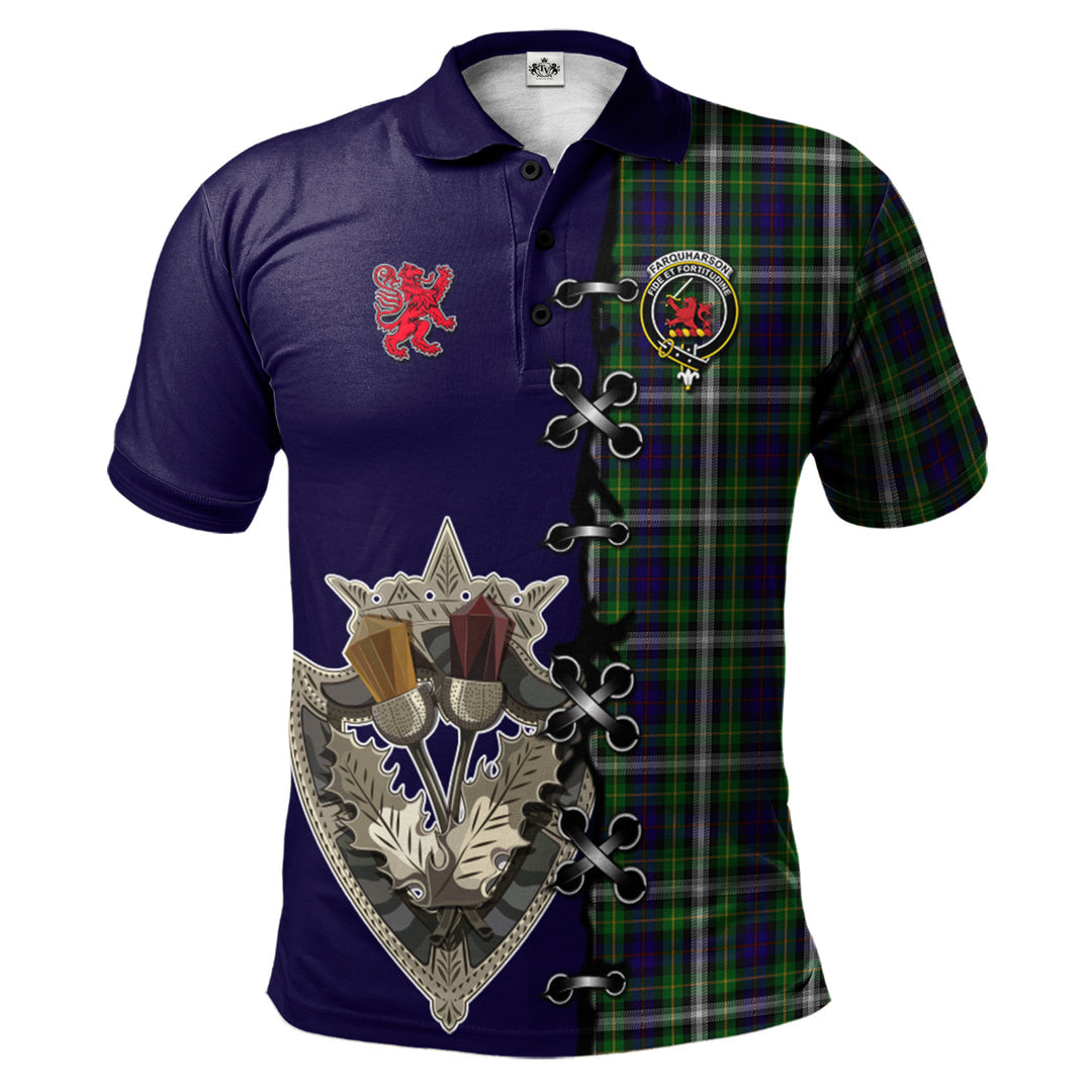 Farquharson Dress Tartan Polo Shirt - Lion Rampant And Celtic Thistle Style