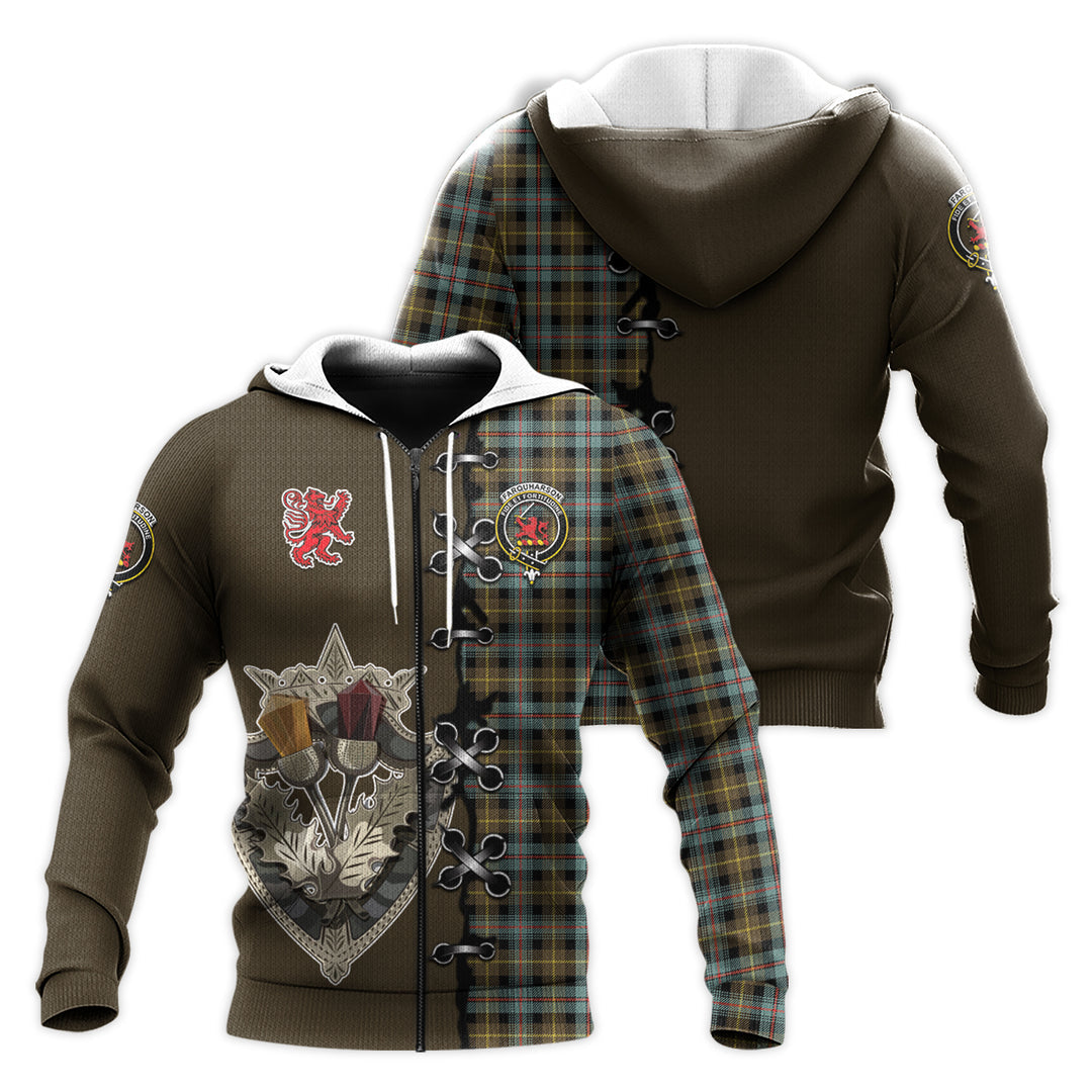 Farquharson Weathered Tartan Hoodie - Lion Rampant And Celtic Thistle Style