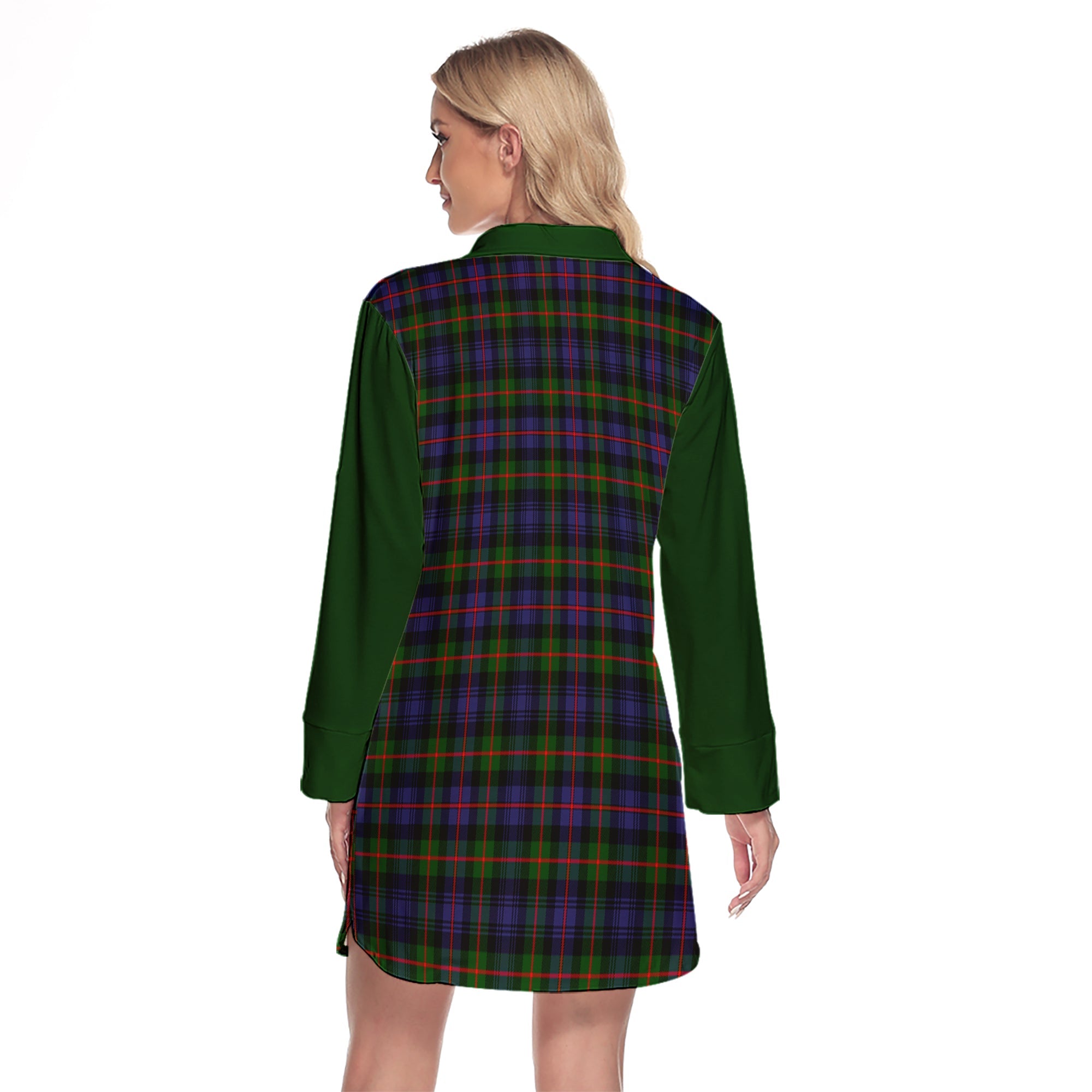 Fleming Tartan Women's Lapel Shirt Dress With Long Sleeve