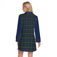 Fletcher Ancient Tartan Women's Lapel Shirt Dress With Long Sleeve