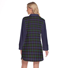 Fletcher Modern Tartan Women's Lapel Shirt Dress With Long Sleeve