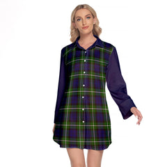 Forbes Modern Tartan Women's Lapel Shirt Dress With Long Sleeve