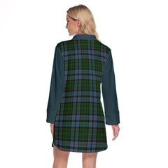 Forsyth Tartan Women's Lapel Shirt Dress With Long Sleeve