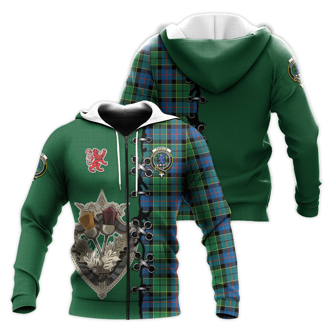 Forsyth Ancient Tartan Hoodie - Lion Rampant And Celtic Thistle Style