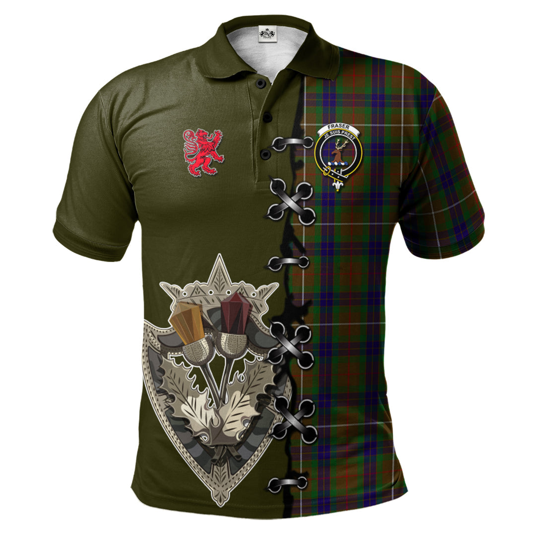 Fraser Hunting Tartan Polo Shirt - Lion Rampant And Celtic Thistle Style